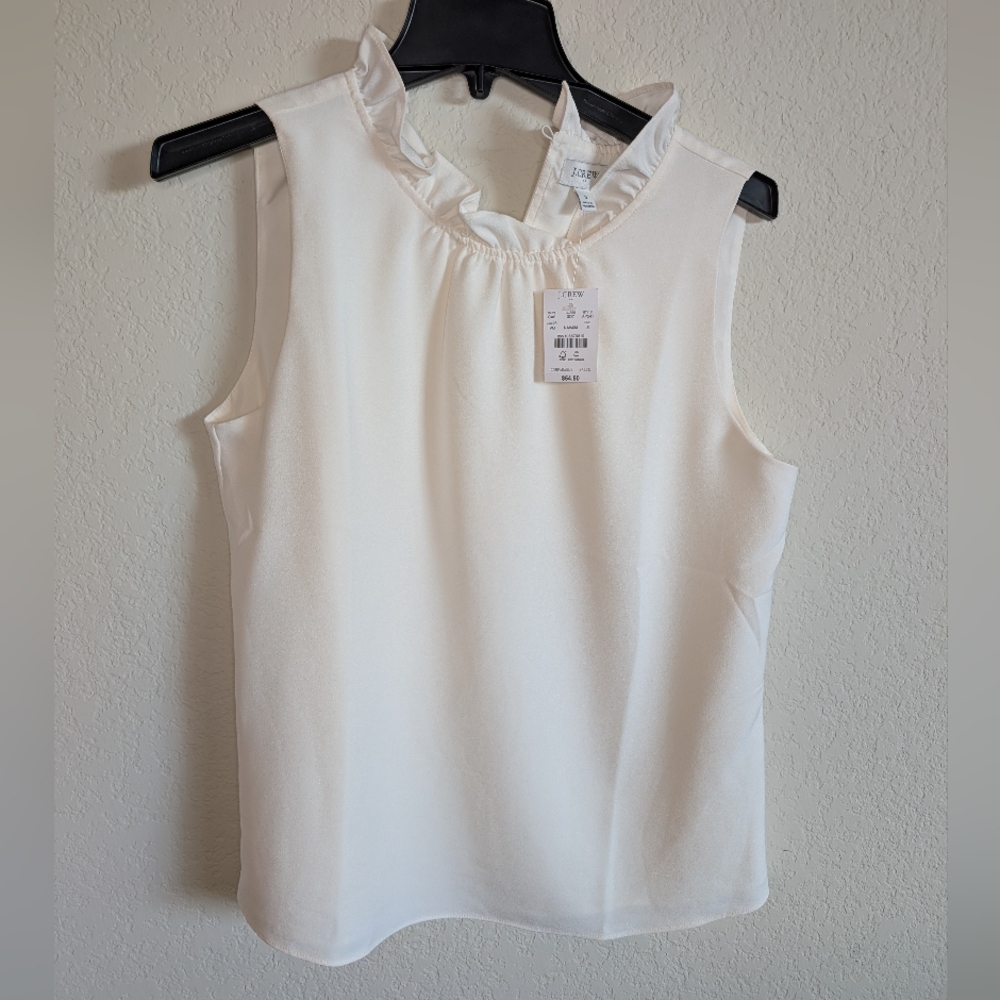 NWT J. Crew Ruffle Neck Sleeveless Shell Top Ivory Cream Career Blouse Small